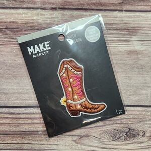 5/$15 Cowgirl Brown Pink Boot Iron On Patch